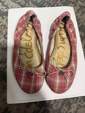 Sam Edelman Pink Plaid Ballet Flats with Bow Detail Y2K